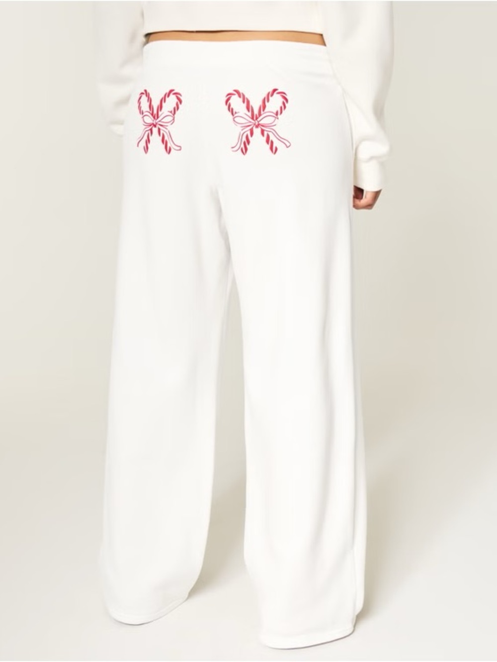 NEW! Hollister White Wide Leg Pants with Red Candy Cane Bow